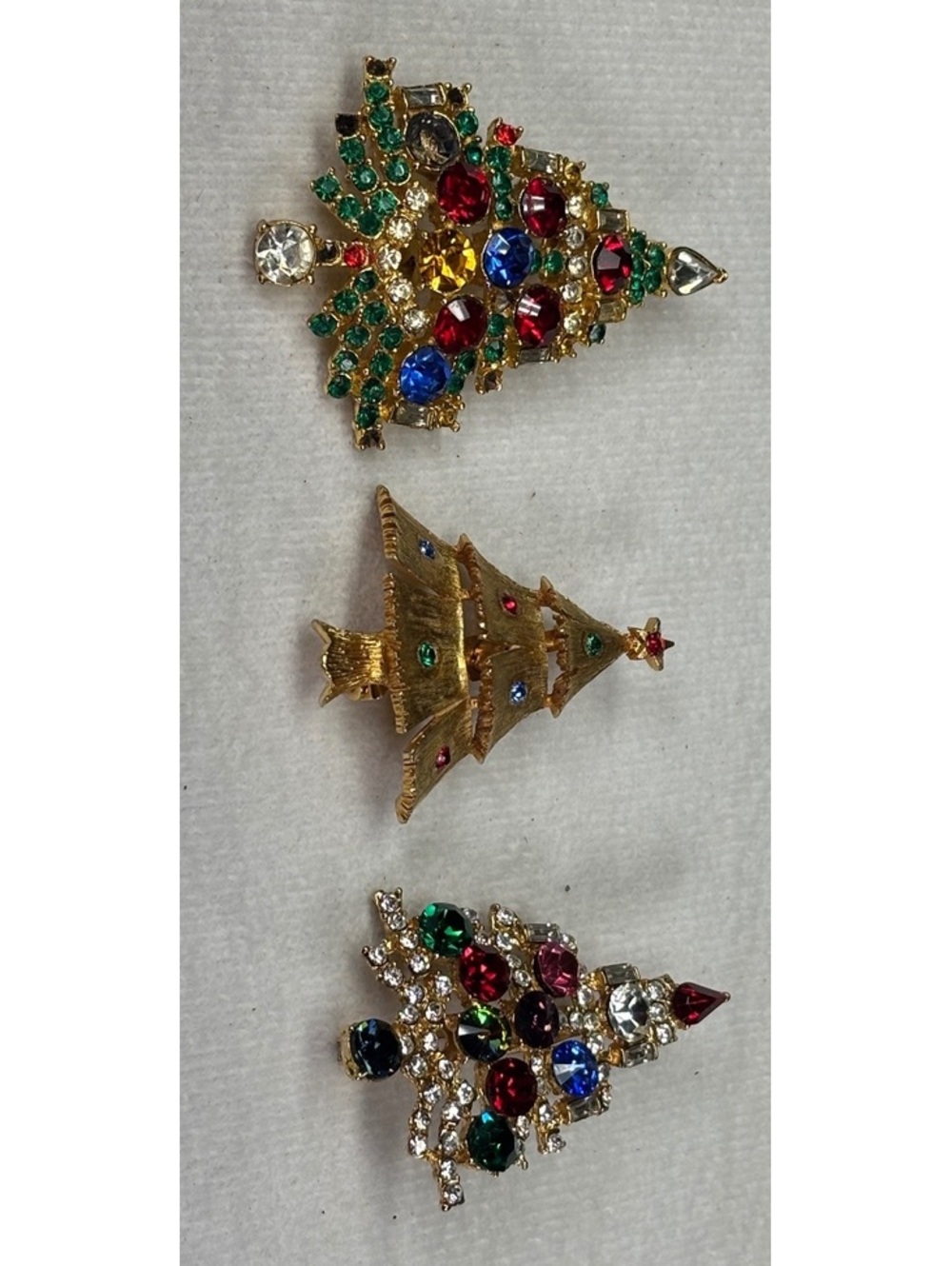 Vintage Christmas Tree Brooches Set of 3 Weiss & Jonette Jewelry Holiday Pins